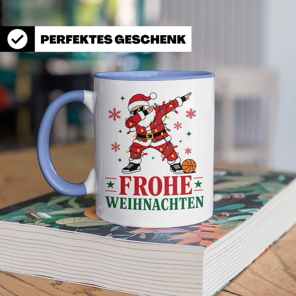 Basketball Weihnachten Tasse Frohe Weihnachten tanzender Wei – Blau [farbe:blau]
