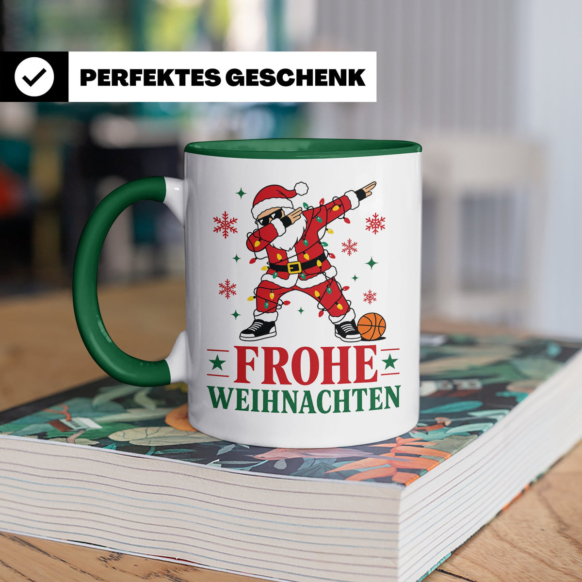 Basketball Weihnachten Tasse Frohe Weihnachten tanzender Wei – Grün [farbe:grün]