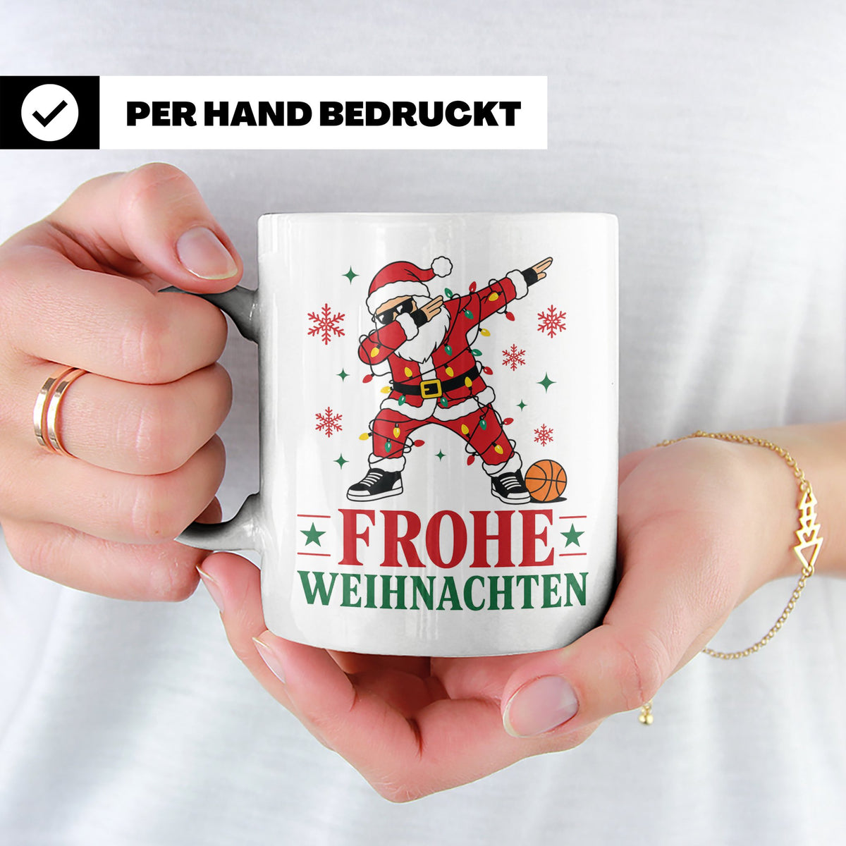 Basketball Weihnachten Tasse Frohe Weihnachten tanzender Wei – Weiß [farbe:weiß]