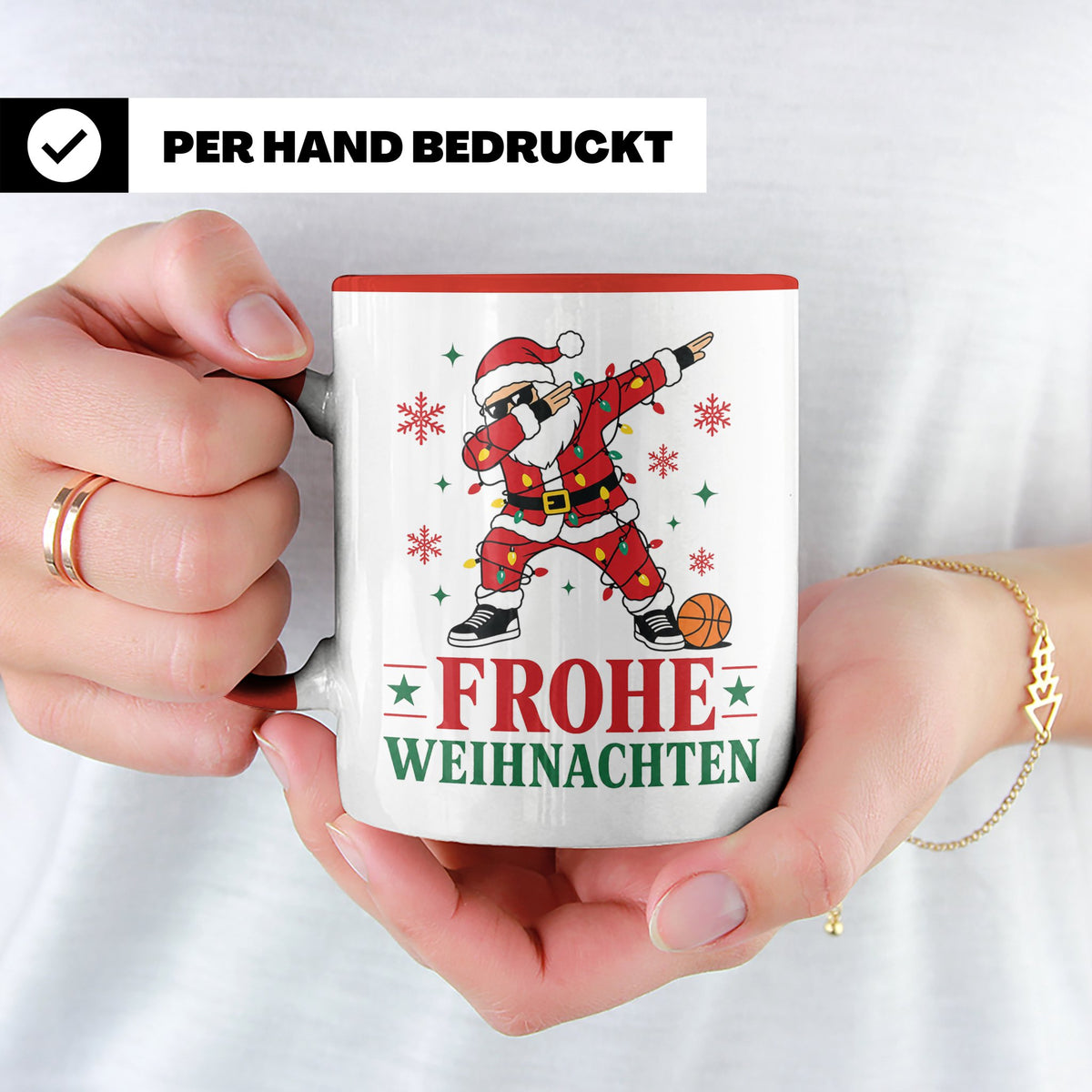 Basketball Weihnachten Tasse Frohe Weihnachten tanzender Wei – Rot [farbe:rot]