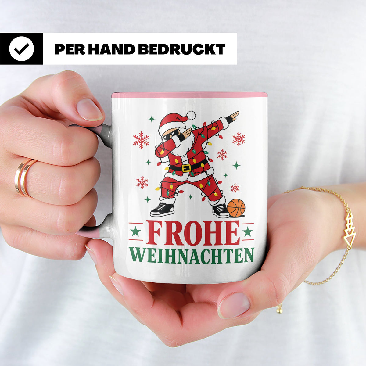 Basketball Weihnachten Tasse Frohe Weihnachten tanzender Wei – Rosa [farbe:rosa]