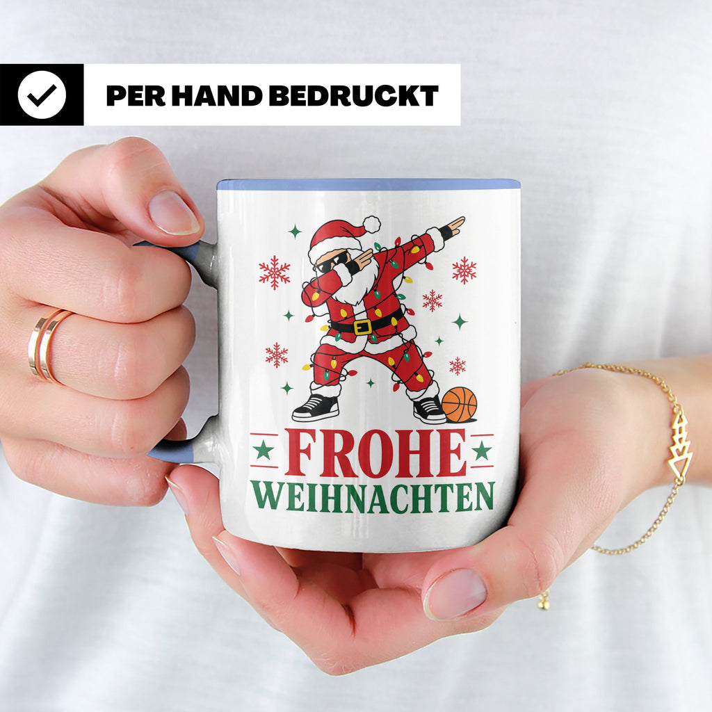 Basketball Weihnachten Tasse Frohe Weihnachten tanzender Wei – Blau [farbe:blau]