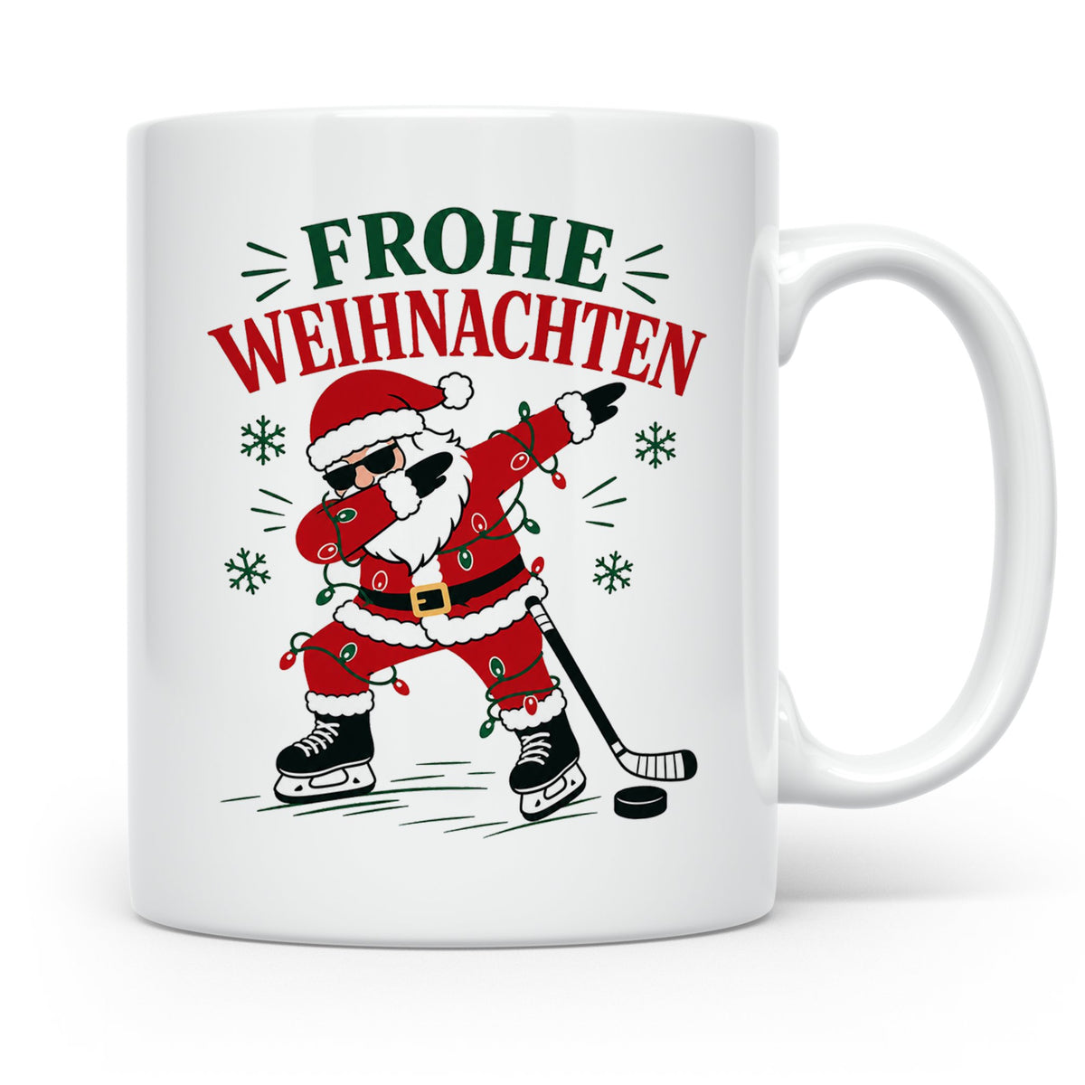 Eishockey Weihnachten Tasse Frohe Weihnachten tanzender Weih – Weiß [farbe:weiß]