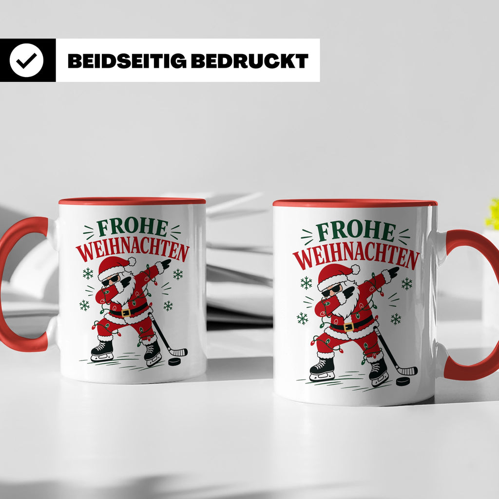 Eishockey Weihnachten Tasse Frohe Weihnachten tanzender Weih – Rot [farbe:rot]