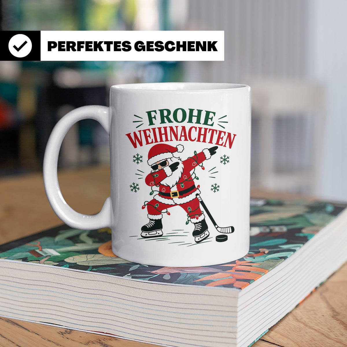 Eishockey Weihnachten Tasse Frohe Weihnachten tanzender Weih – Weiß [farbe:weiß]