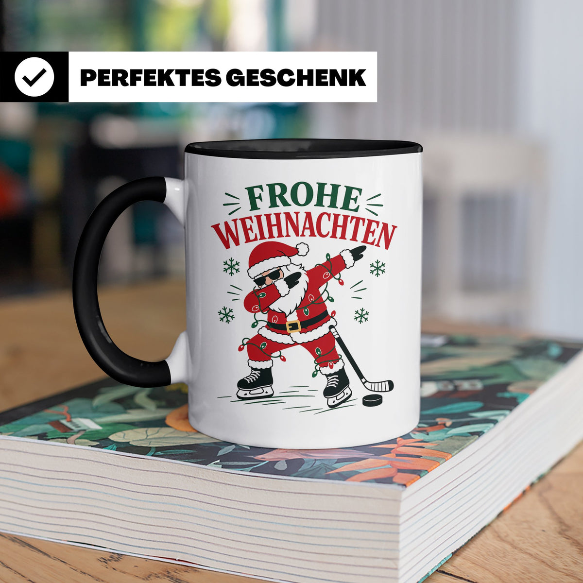 Eishockey Weihnachten Tasse Frohe Weihnachten tanzender Weih – Schwarz [farbe:schwarz]