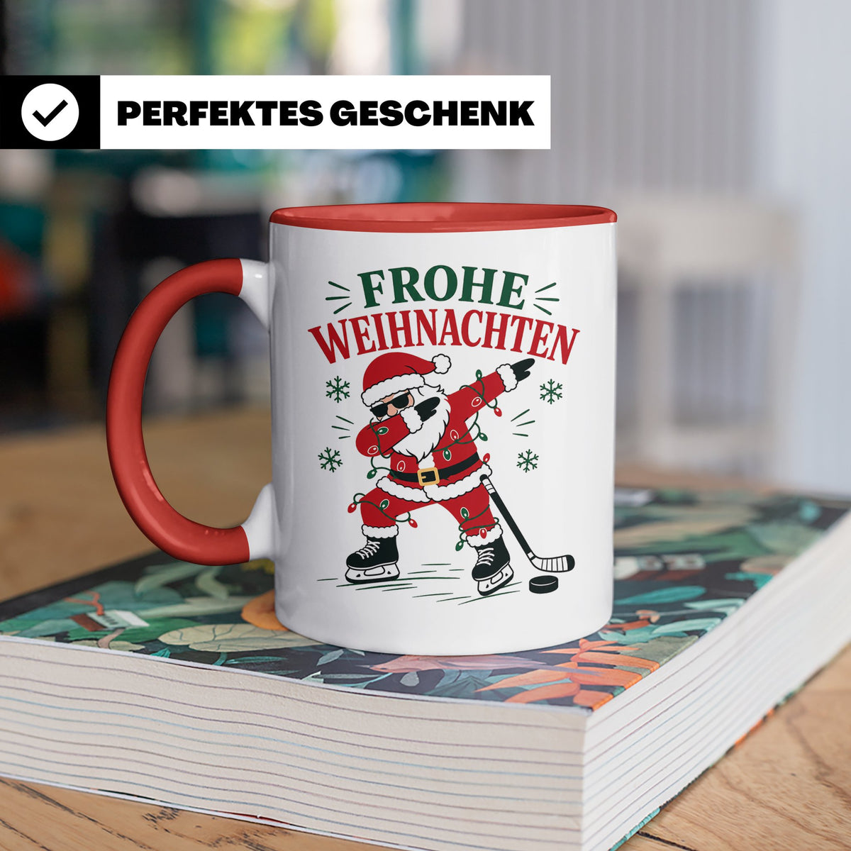 Eishockey Weihnachten Tasse Frohe Weihnachten tanzender Weih – Rot [farbe:rot]