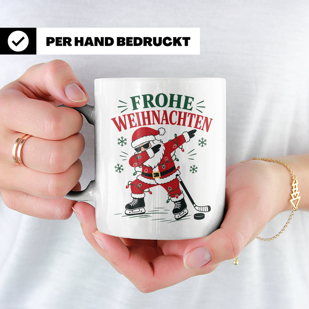 Eishockey Weihnachten Tasse Frohe Weihnachten tanzender Weih – Weiß [farbe:weiß]