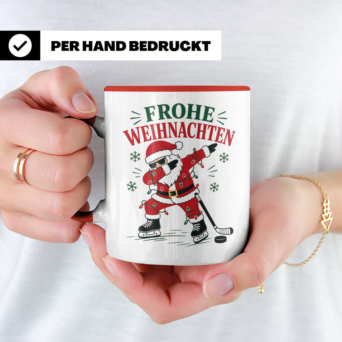 Eishockey Weihnachten Tasse Frohe Weihnachten tanzender Weih – Rot [farbe:rot]
