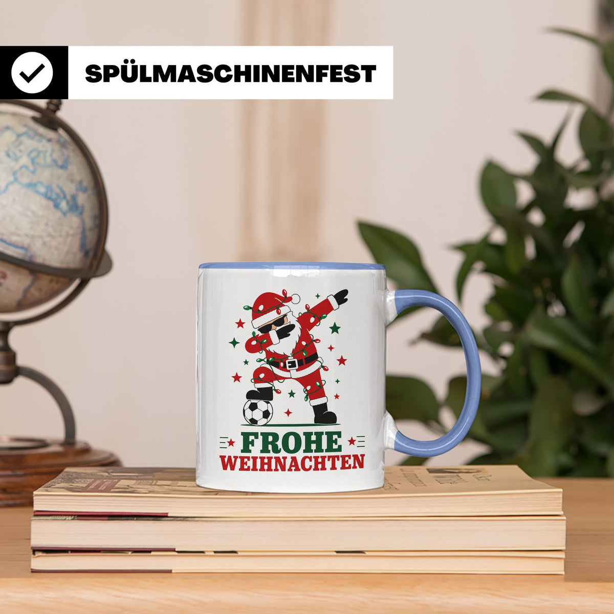 Fußball Weihnachten Tasse Frohe Weihnachten tanzender Weihna – Blau [farbe:blau]