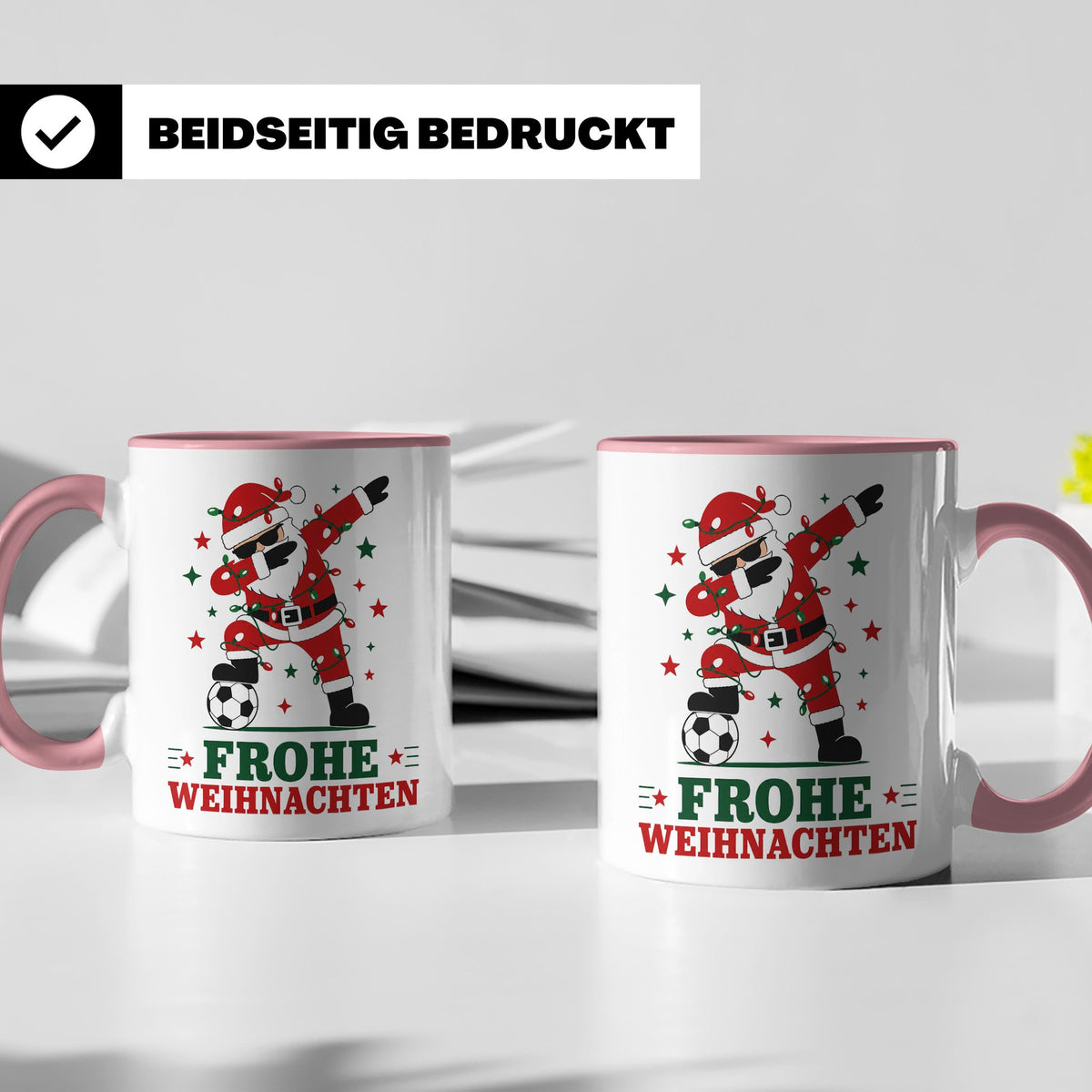 Fußball Weihnachten Tasse Frohe Weihnachten tanzender Weihna – Rosa [farbe:rosa]