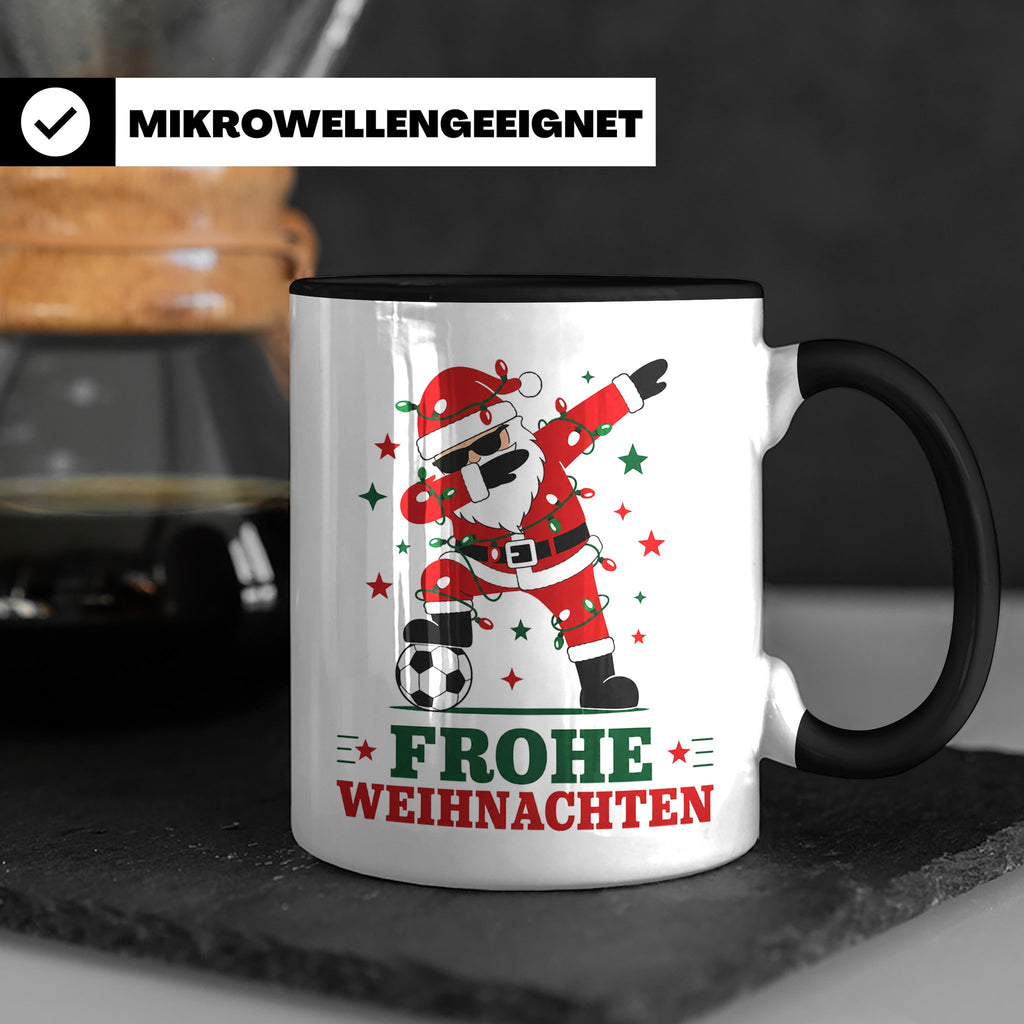 Fußball Weihnachten Tasse Frohe Weihnachten tanzender Weihna – Schwarz [farbe:schwarz]