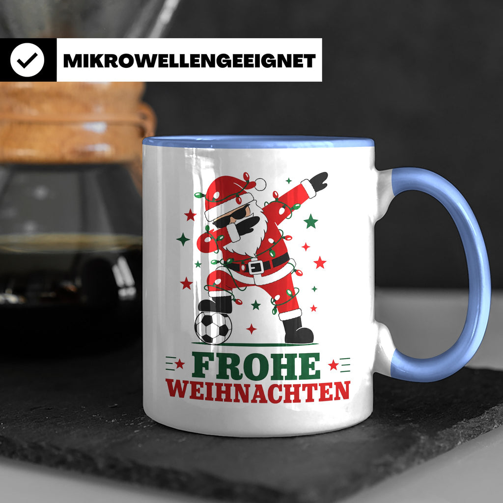 Fußball Weihnachten Tasse Frohe Weihnachten tanzender Weihna – Blau [farbe:blau]