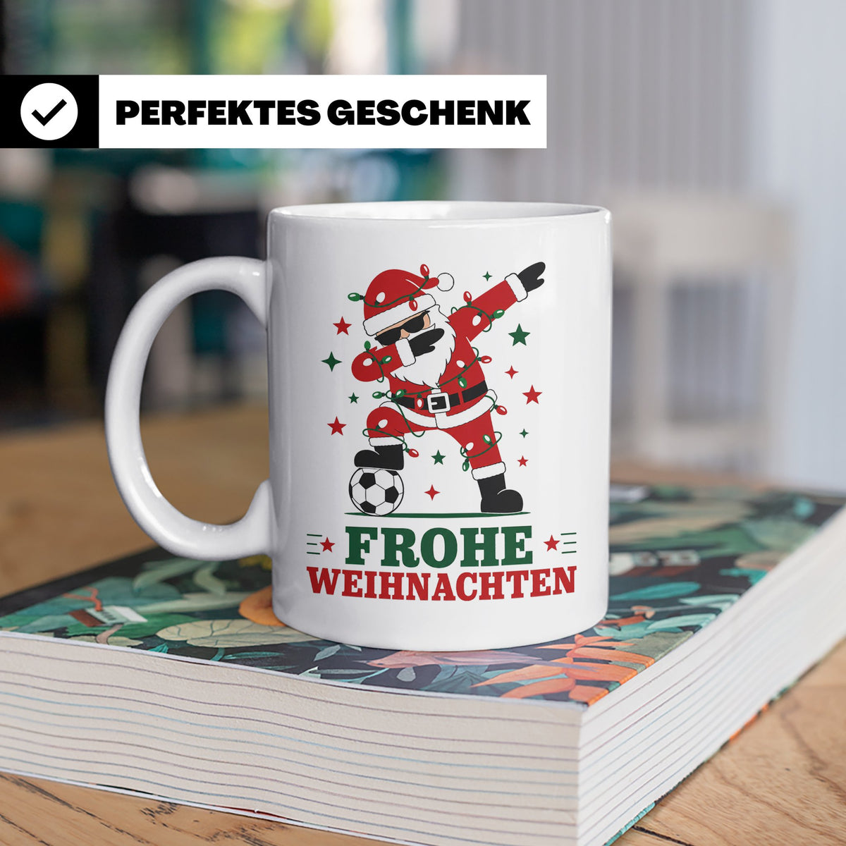 Fußball Weihnachten Tasse Frohe Weihnachten tanzender Weihna – Weiß [farbe:weiß]