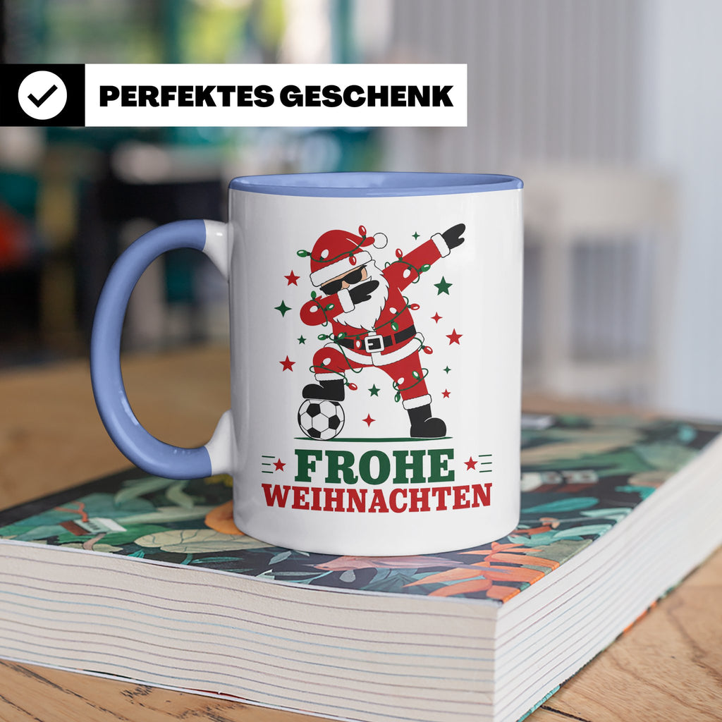 Fußball Weihnachten Tasse Frohe Weihnachten tanzender Weihna – Blau [farbe:blau]