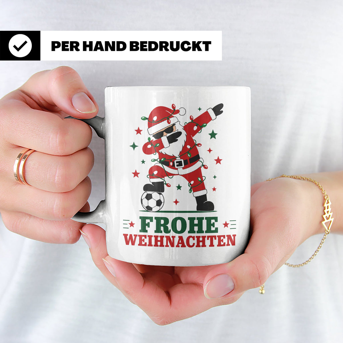 Fußball Weihnachten Tasse Frohe Weihnachten tanzender Weihna – Weiß [farbe:weiß]