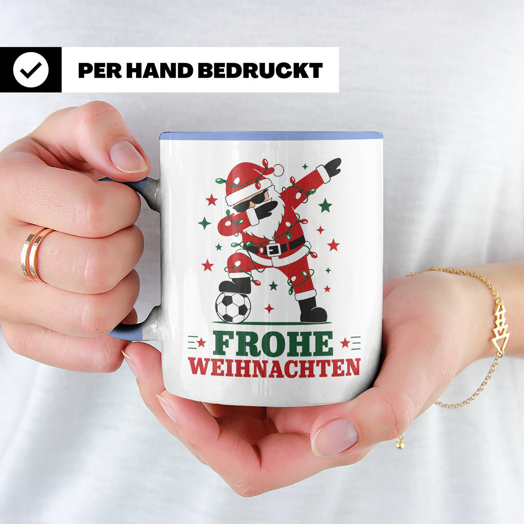 Fußball Weihnachten Tasse Frohe Weihnachten tanzender Weihna – Blau [farbe:blau]