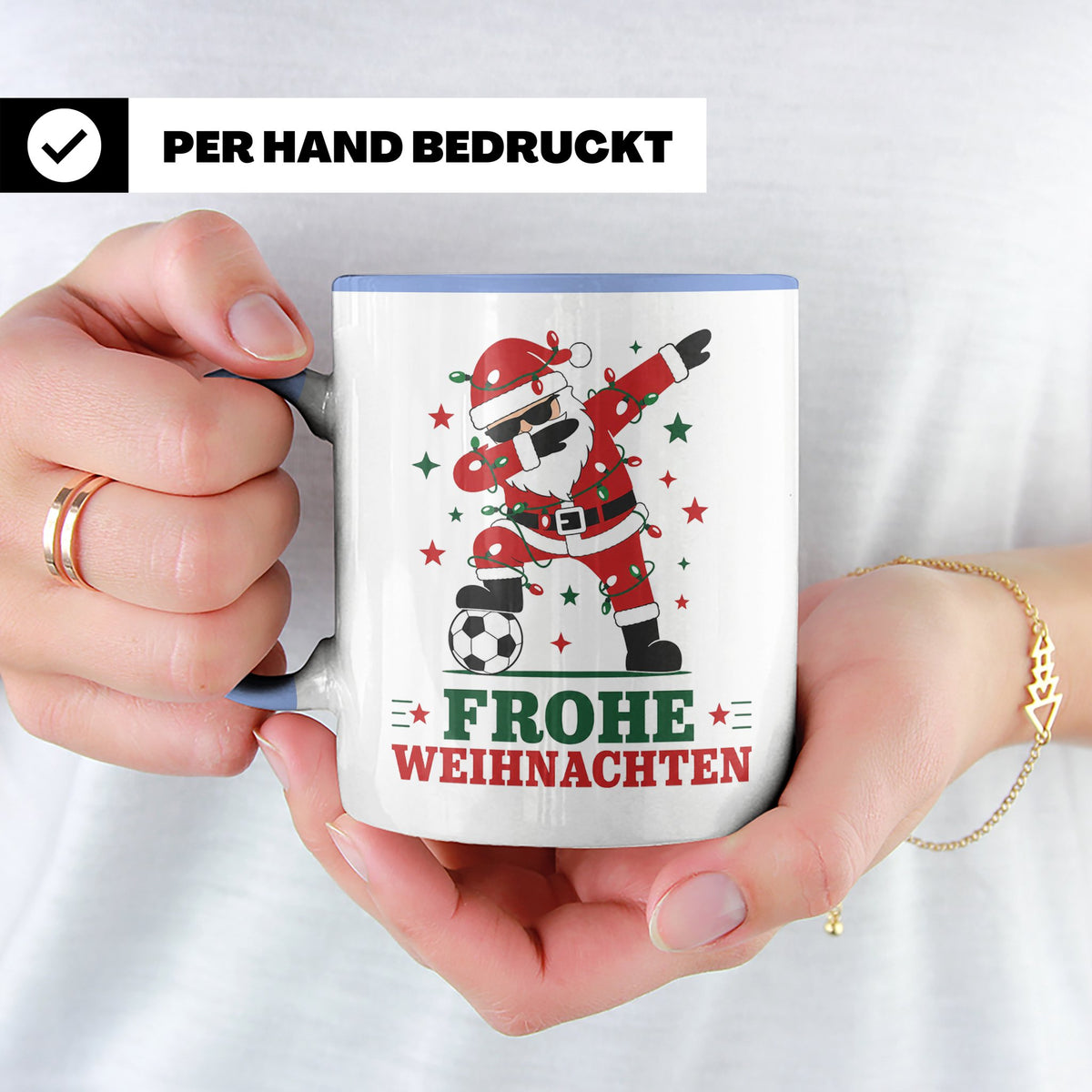 Fußball Weihnachten Tasse Frohe Weihnachten tanzender Weihna – Blau [farbe:blau]