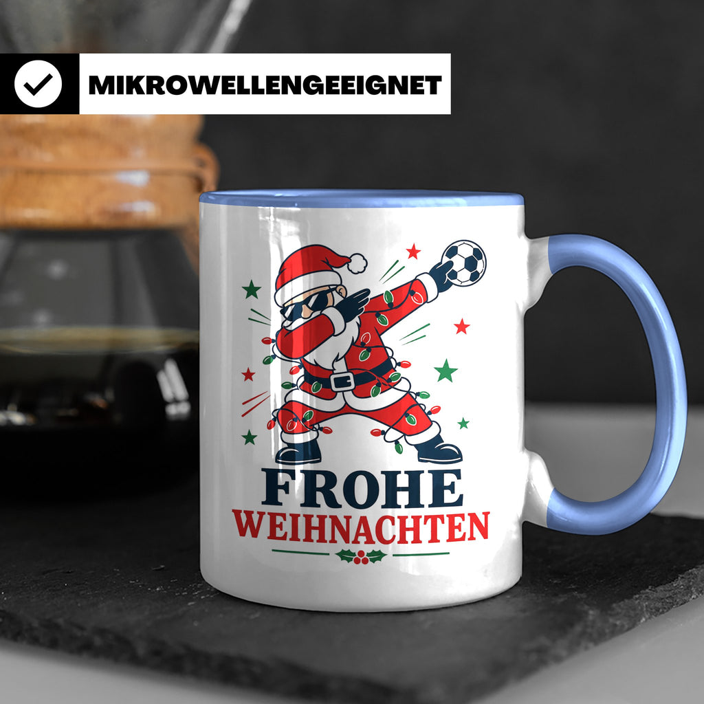 Handball Weihnachten Tasse Frohe Weihnachten tanzender Weihn – Blau [farbe:blau]