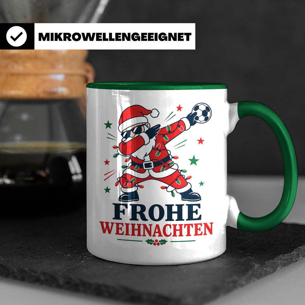 Handball Weihnachten Tasse Frohe Weihnachten tanzender Weihn – Grün [farbe:grün]