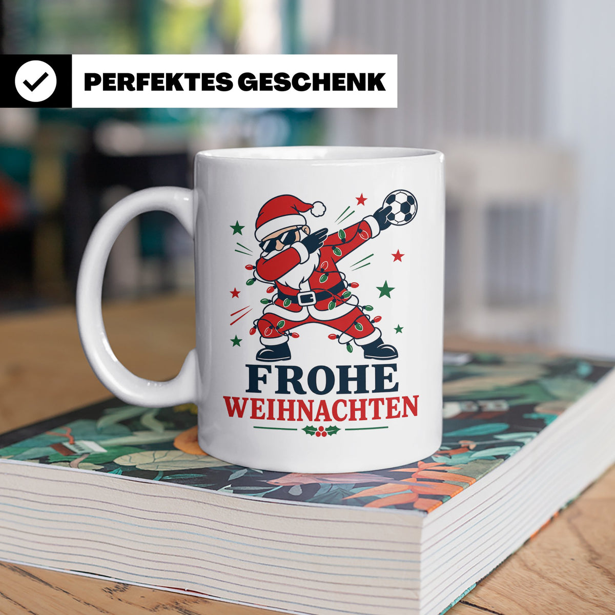 Handball Weihnachten Tasse Frohe Weihnachten tanzender Weihn – Weiß [farbe:weiß]