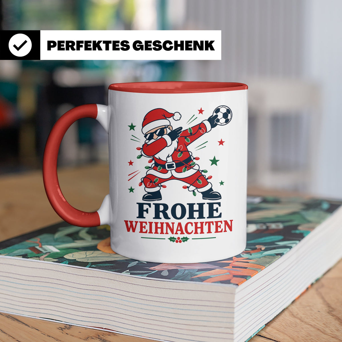 Handball Weihnachten Tasse Frohe Weihnachten tanzender Weihn – Rot [farbe:rot]
