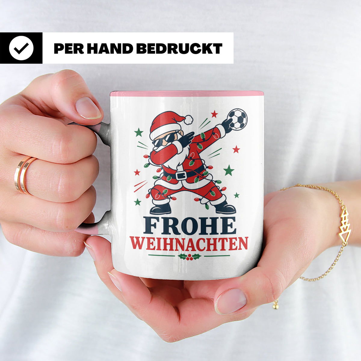 Handball Weihnachten Tasse Frohe Weihnachten tanzender Weihn – Rosa [farbe:rosa]