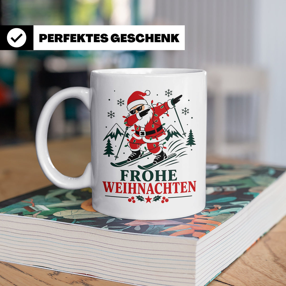 Ski Weihnachten Tasse Frohe Weihnachten tanzender Weihnachts – Weiß [farbe:weiß]