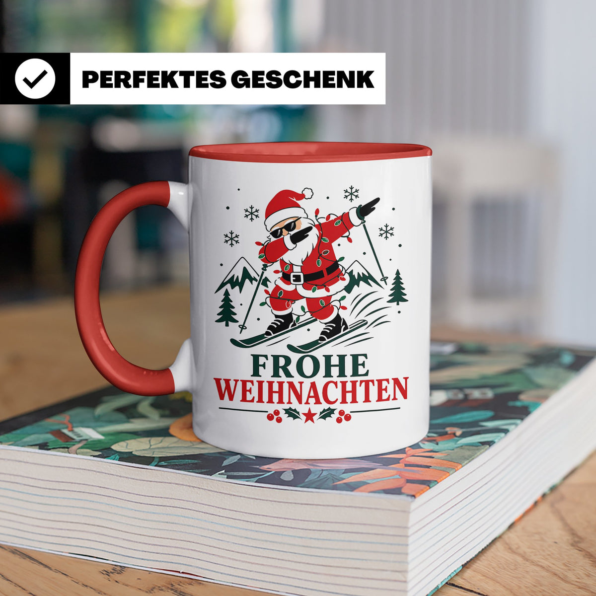 Ski Weihnachten Tasse Frohe Weihnachten tanzender Weihnachts – Rot [farbe:rot]