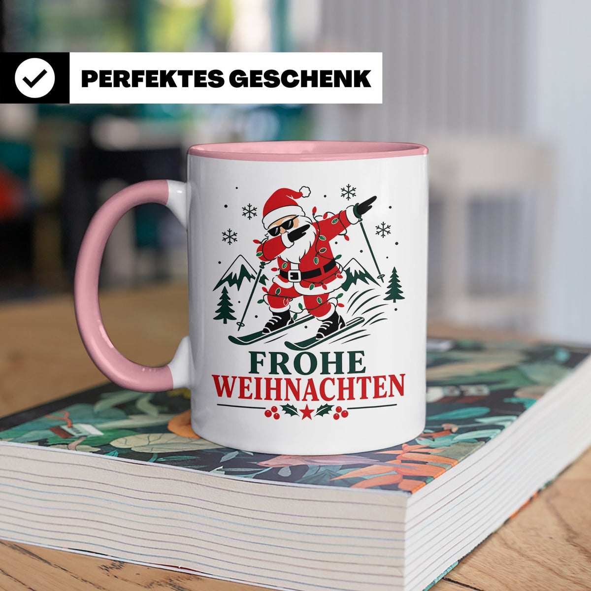 Ski Weihnachten Tasse Frohe Weihnachten tanzender Weihnachts – Rosa [farbe:rosa]