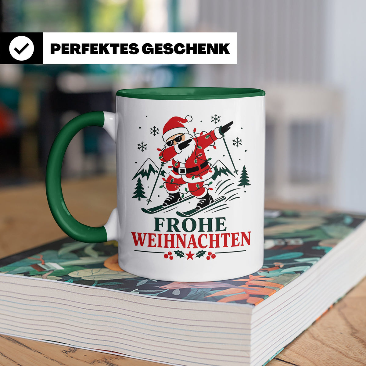 Ski Weihnachten Tasse Frohe Weihnachten tanzender Weihnachts – Grün [farbe:grün]