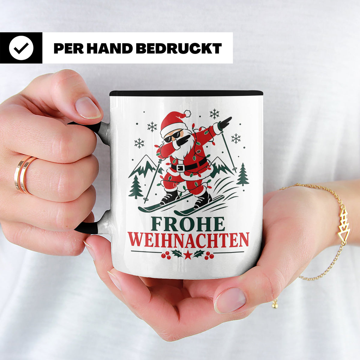 Ski Weihnachten Tasse Frohe Weihnachten tanzender Weihnachts – Schwarz [farbe:schwarz]
