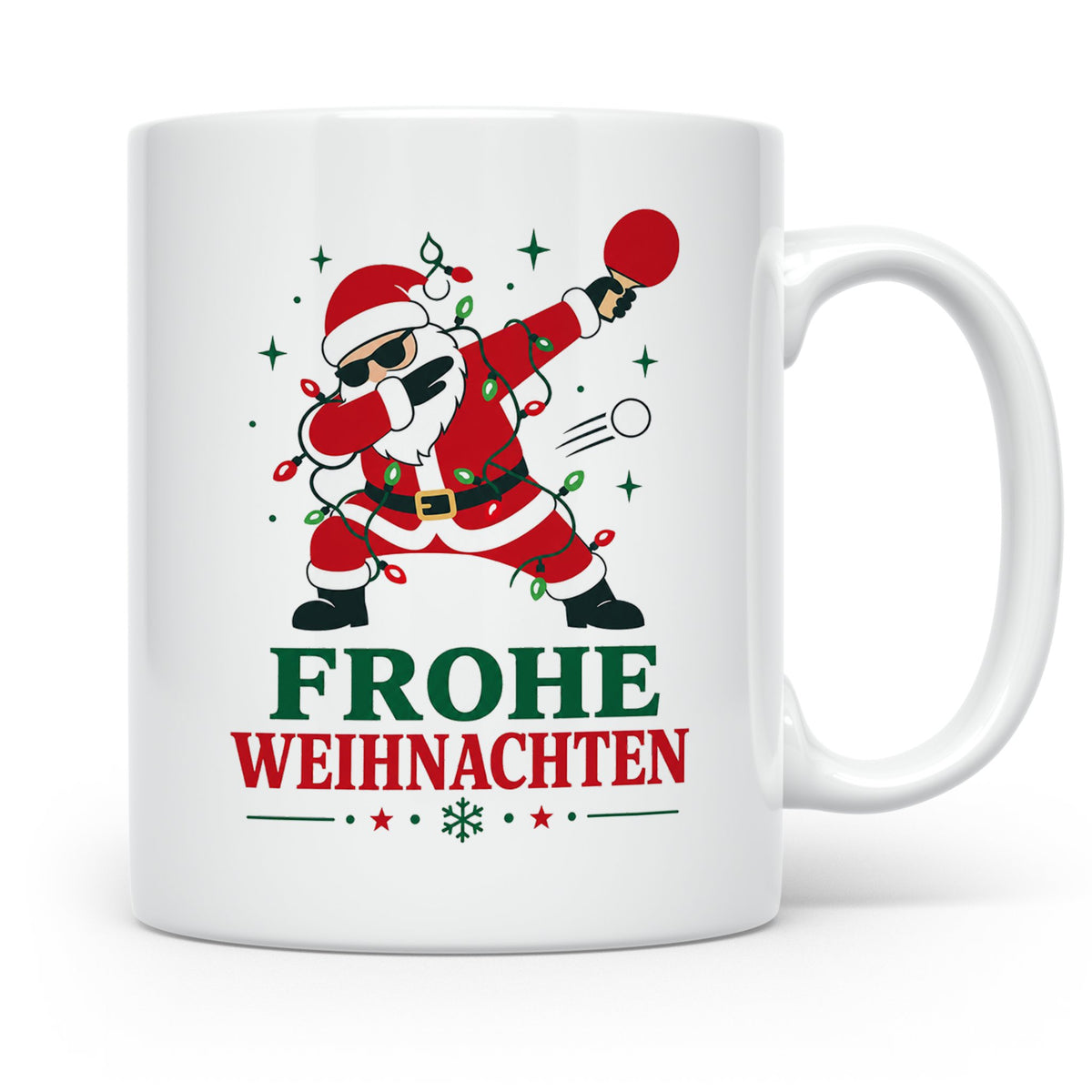 Tischtennis Weihnachten Tasse Frohe Weihnachten tanzender We – Weiß [farbe:weiß]