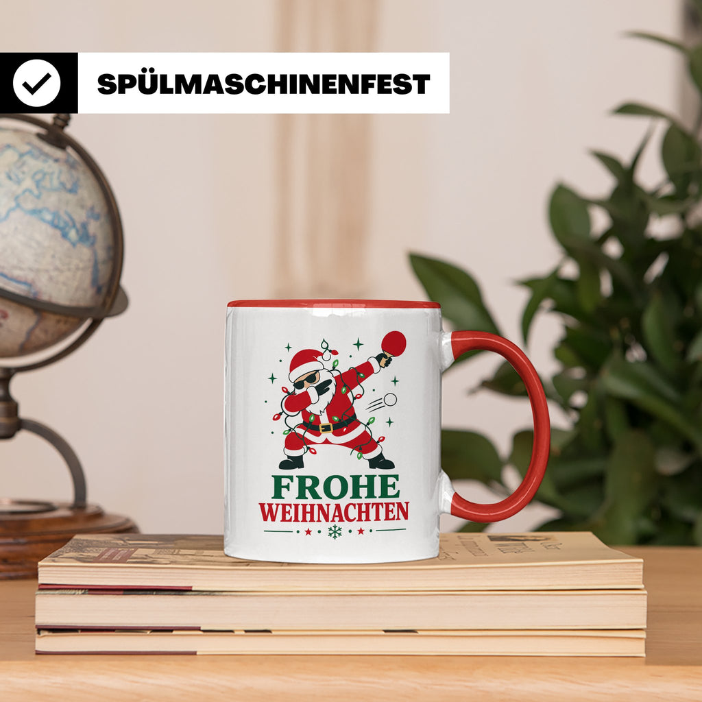 Tischtennis Weihnachten Tasse Frohe Weihnachten tanzender We – Rot [farbe:rot]
