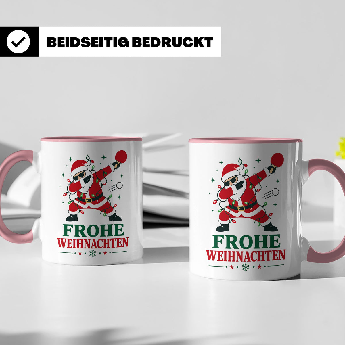 Tischtennis Weihnachten Tasse Frohe Weihnachten tanzender We – Rosa [farbe:rosa]