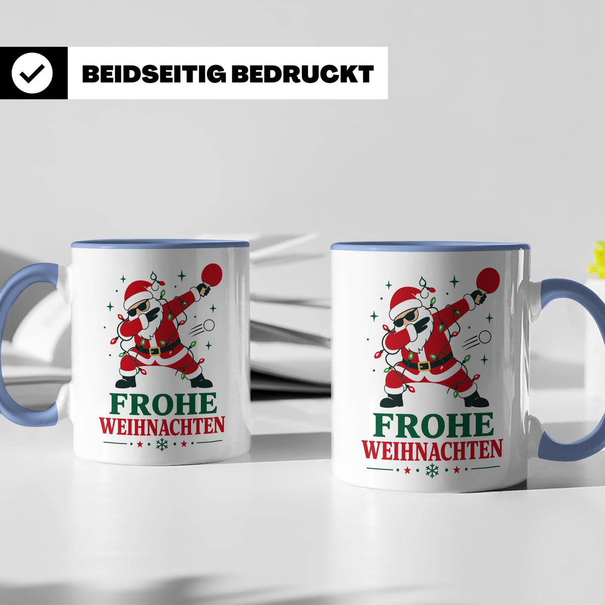 Tischtennis Weihnachten Tasse Frohe Weihnachten tanzender We – Blau [farbe:blau]