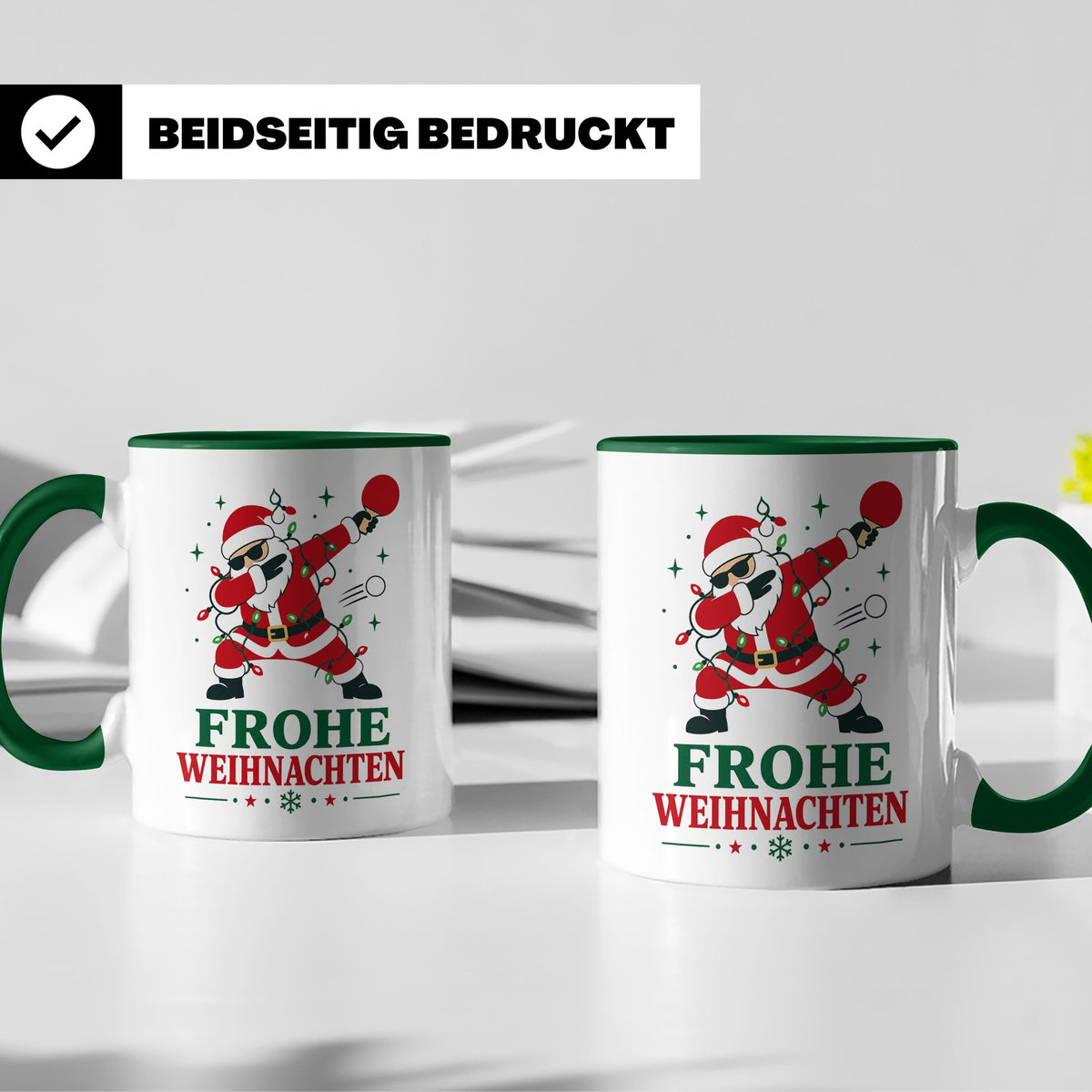 Tischtennis Weihnachten Tasse Frohe Weihnachten tanzender We – Grün [farbe:grün]