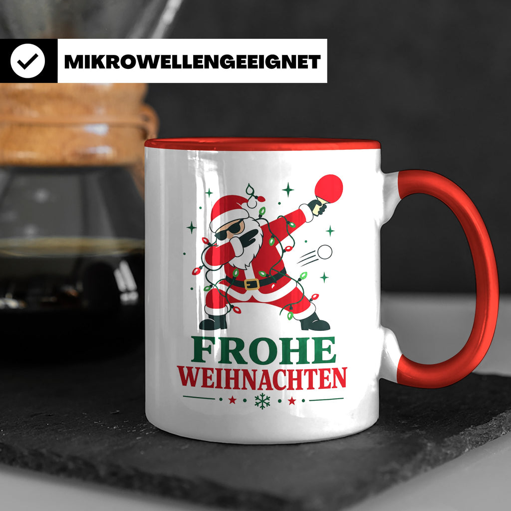 Tischtennis Weihnachten Tasse Frohe Weihnachten tanzender We – Rot [farbe:rot]