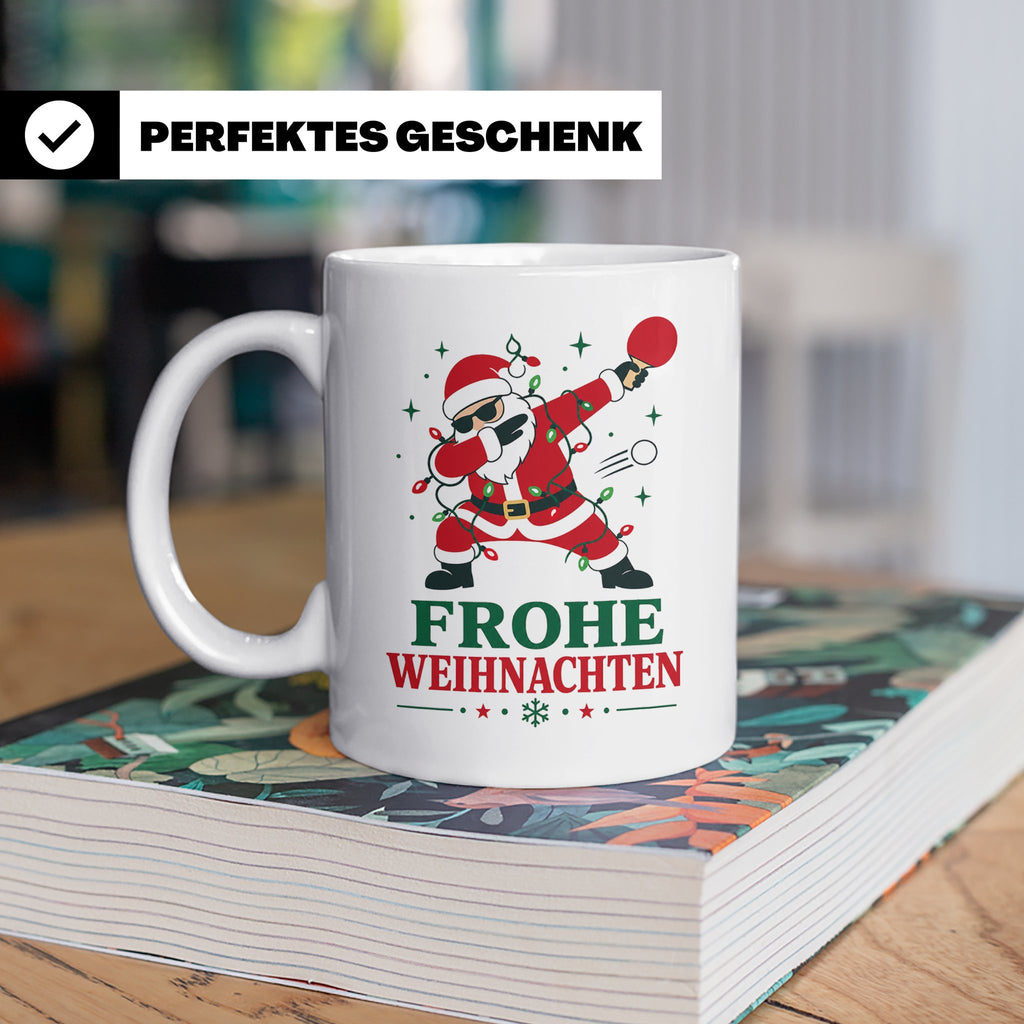 Tischtennis Weihnachten Tasse Frohe Weihnachten tanzender We – Weiß [farbe:weiß]