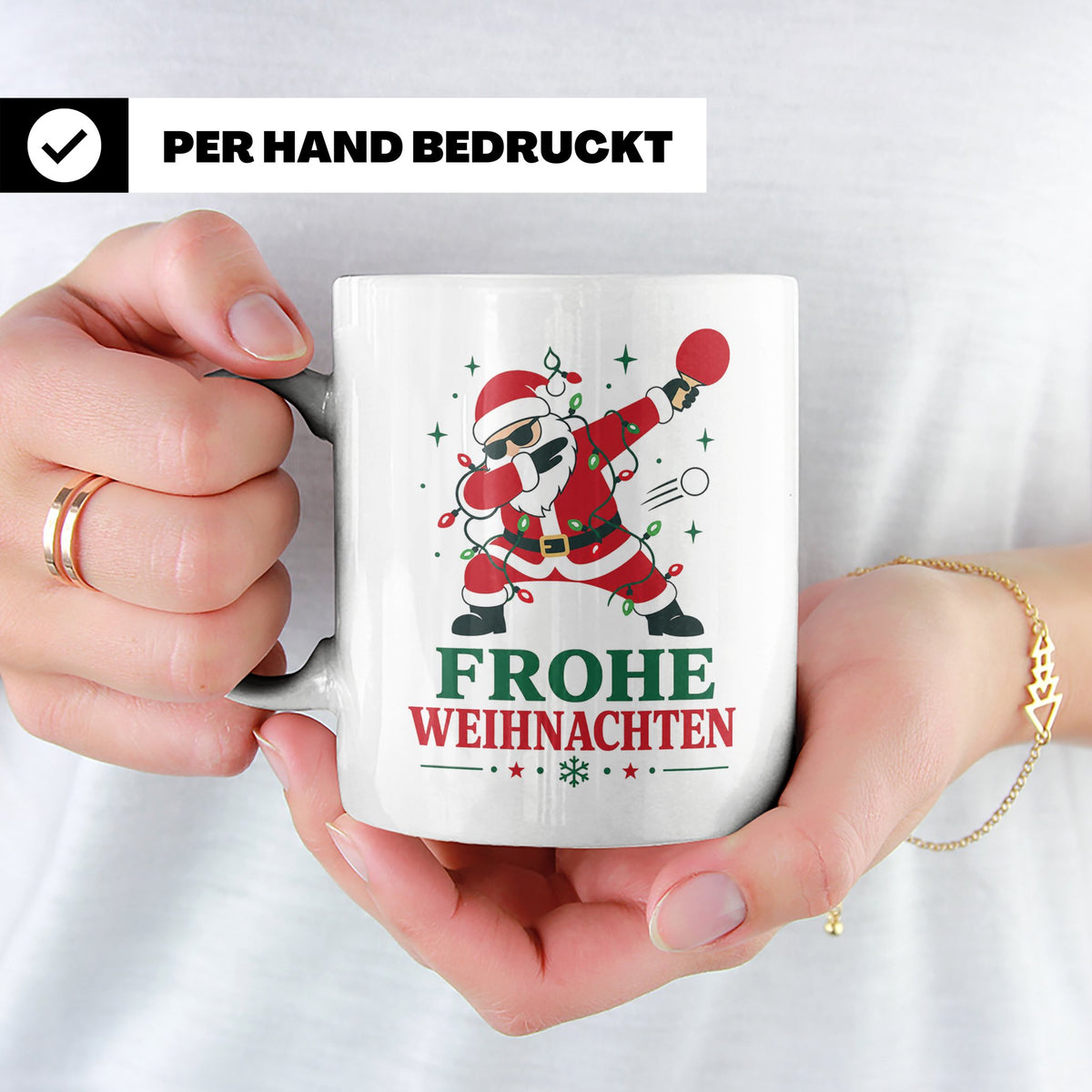 Tischtennis Weihnachten Tasse Frohe Weihnachten tanzender We – Weiß [farbe:weiß]