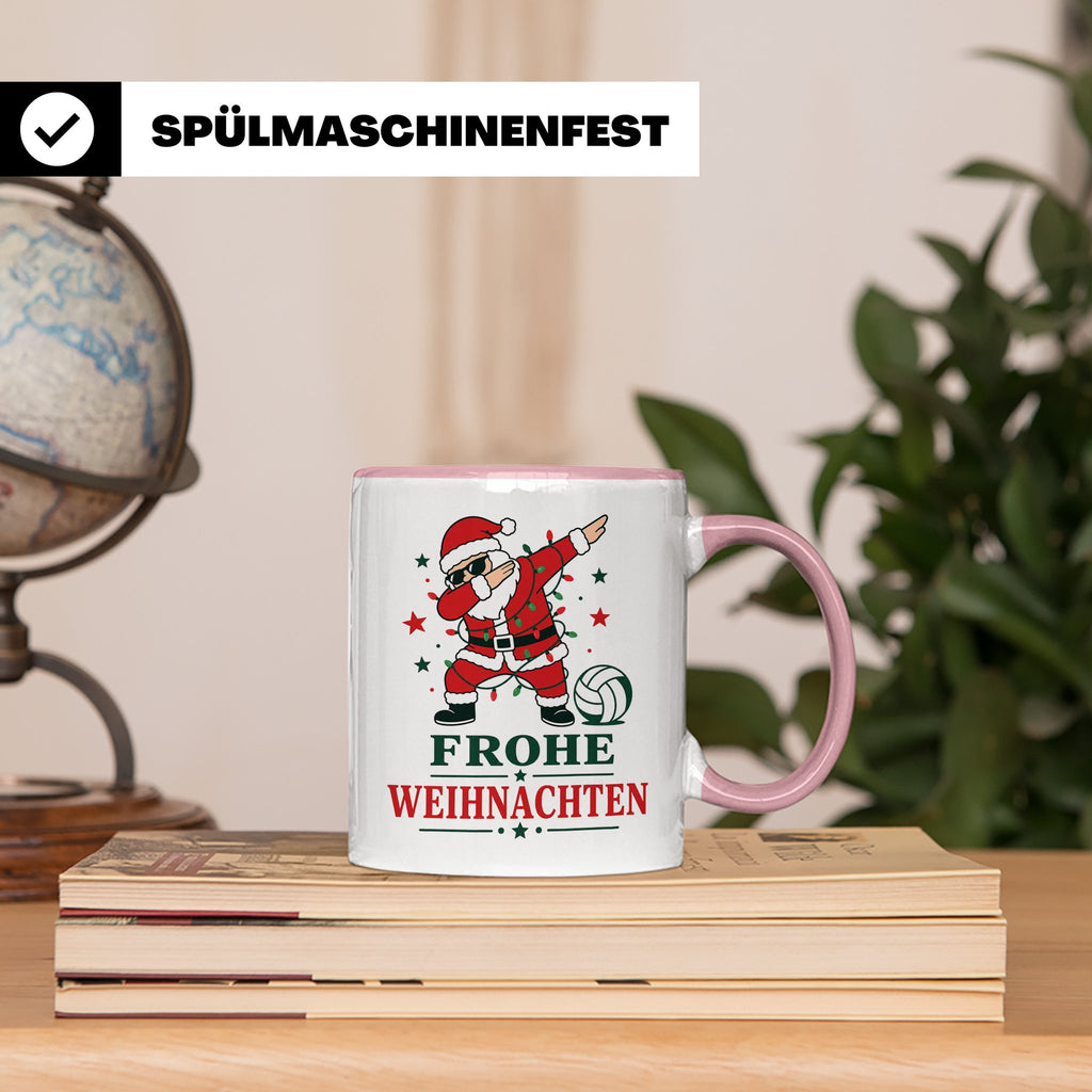 Volleyball Weihnachten Tasse Frohe Weihnachten tanzender Wei – Rosa [farbe:rosa]