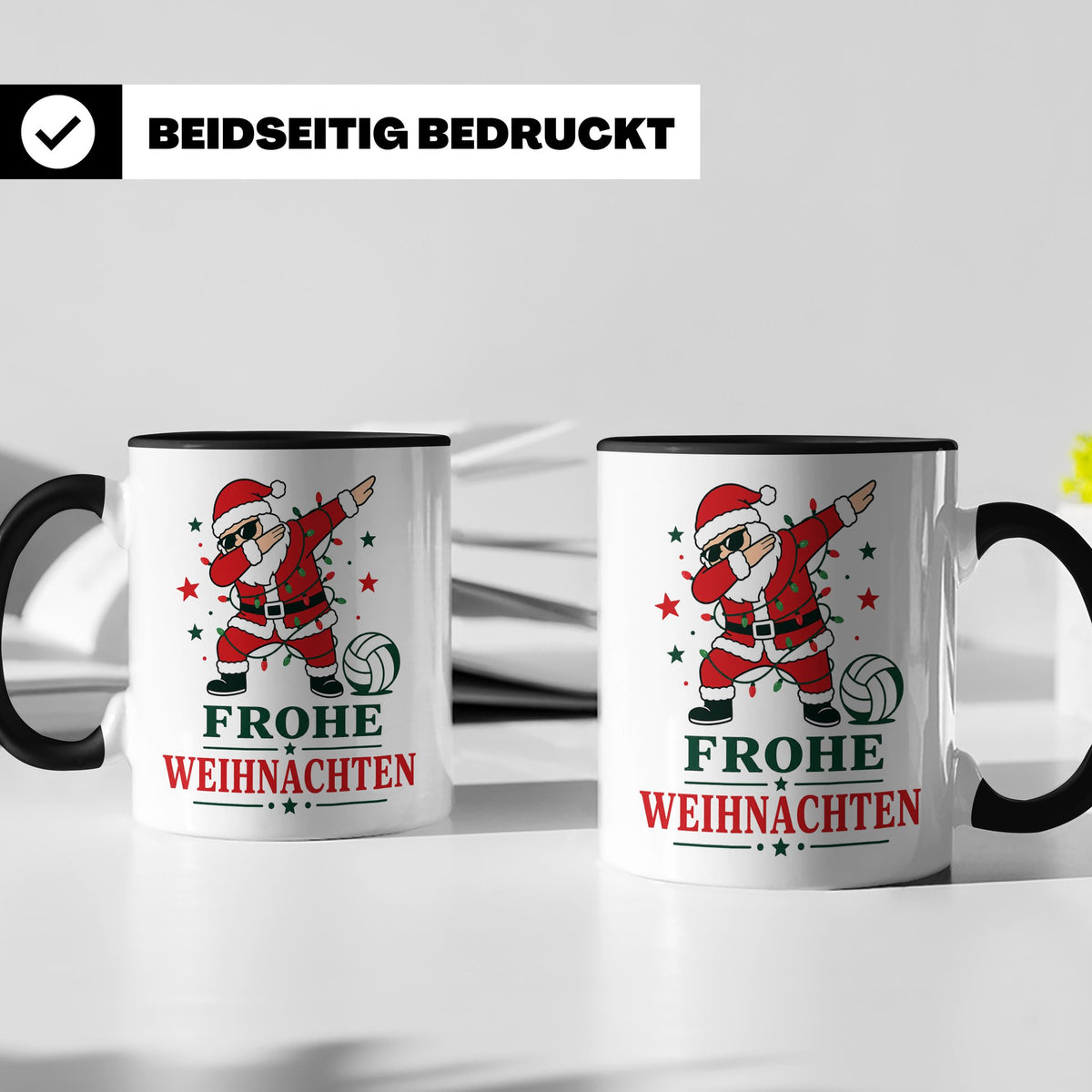 Volleyball Weihnachten Tasse Frohe Weihnachten tanzender Wei – Schwarz [farbe:schwarz]