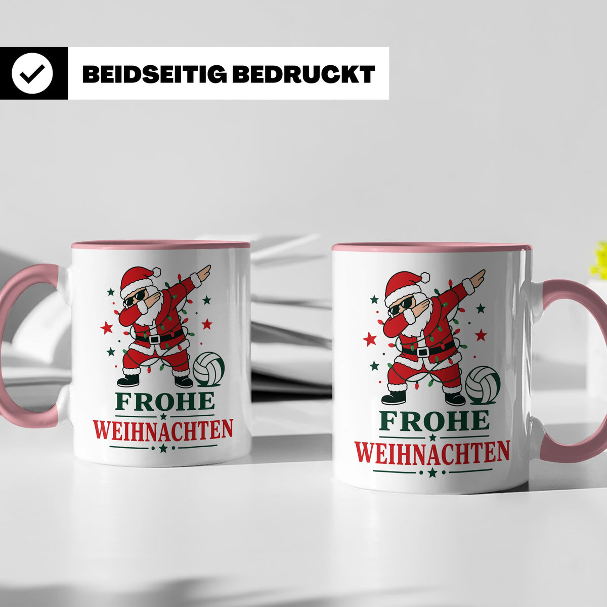 Volleyball Weihnachten Tasse Frohe Weihnachten tanzender Wei – Rosa [farbe:rosa]