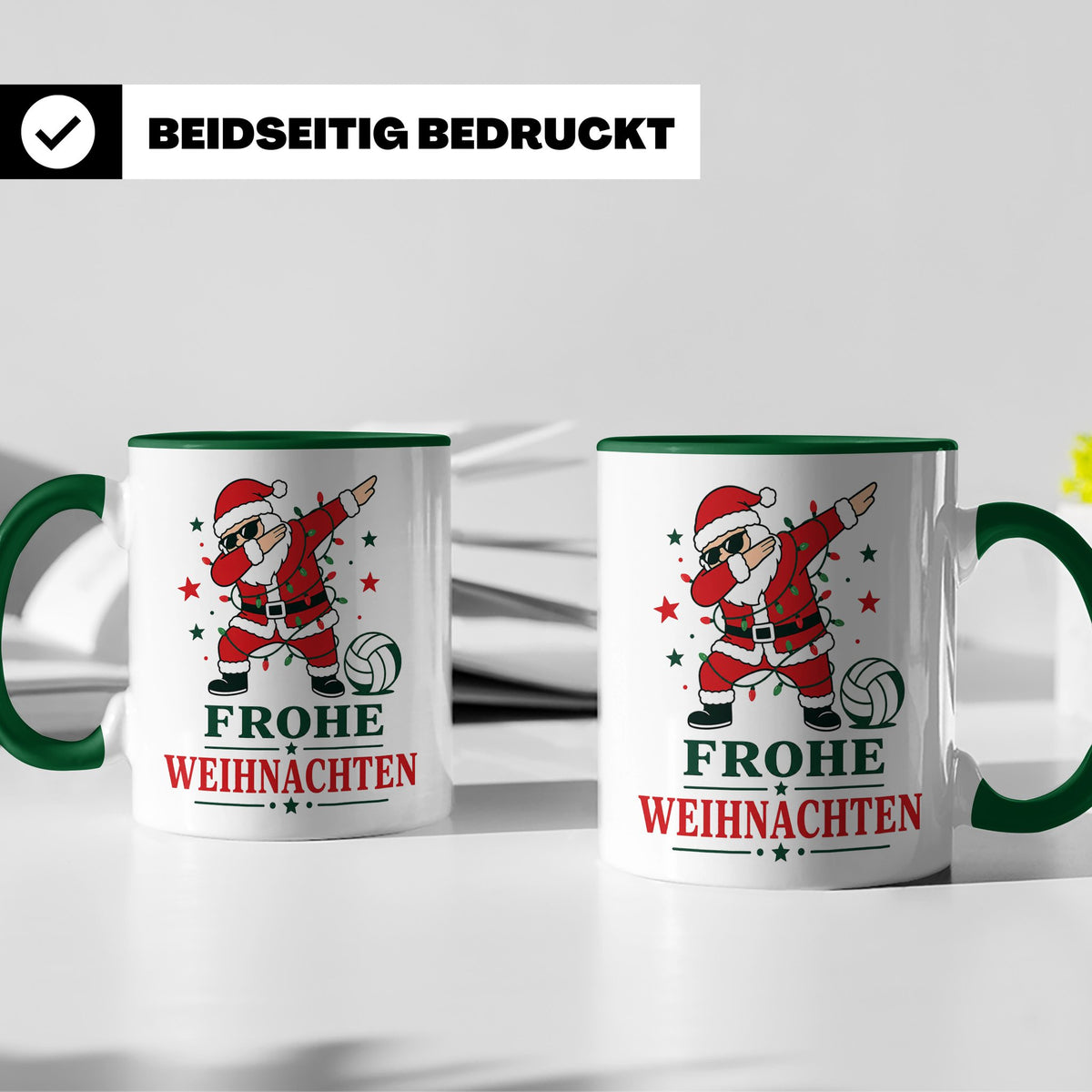 Volleyball Weihnachten Tasse Frohe Weihnachten tanzender Wei – Grün [farbe:grün]