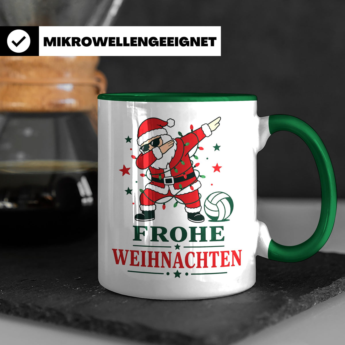Volleyball Weihnachten Tasse Frohe Weihnachten tanzender Wei – Grün [farbe:grün]