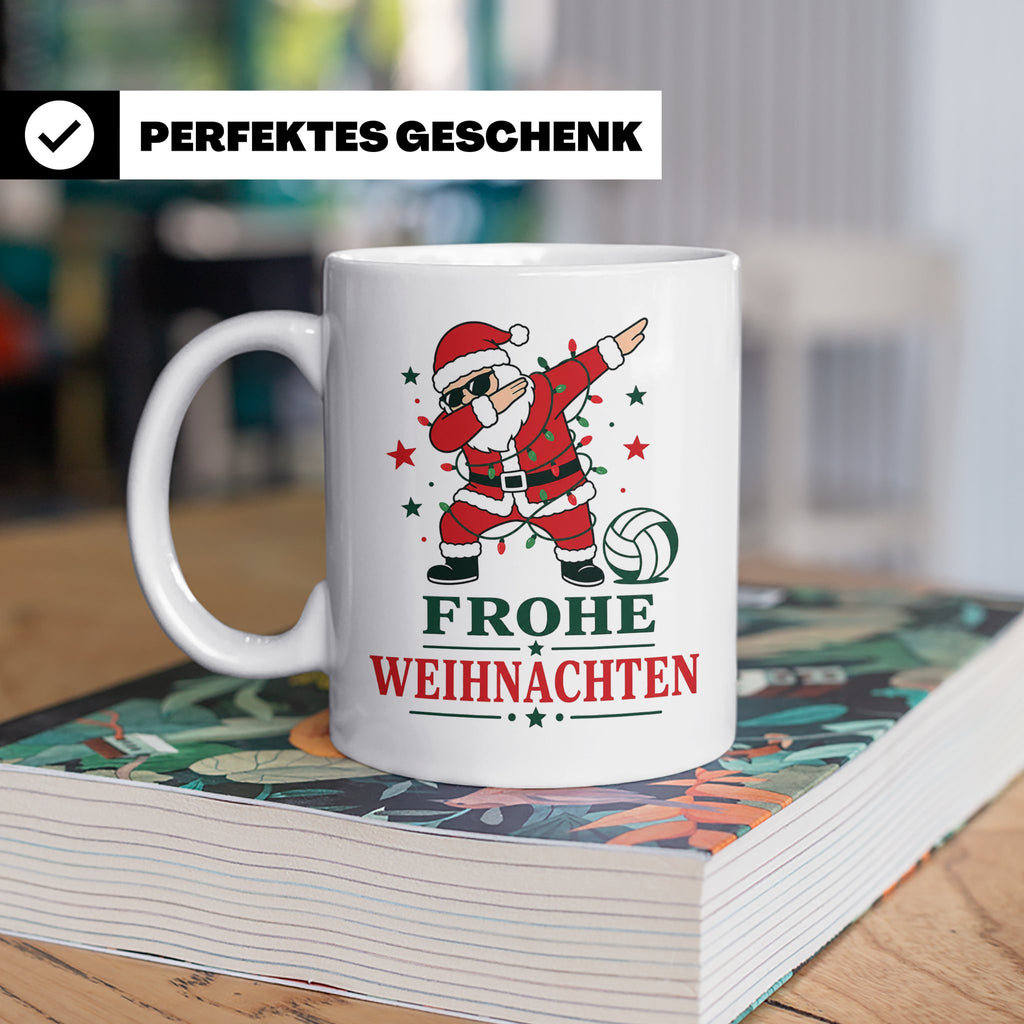 Volleyball Weihnachten Tasse Frohe Weihnachten tanzender Wei – Weiß [farbe:weiß]