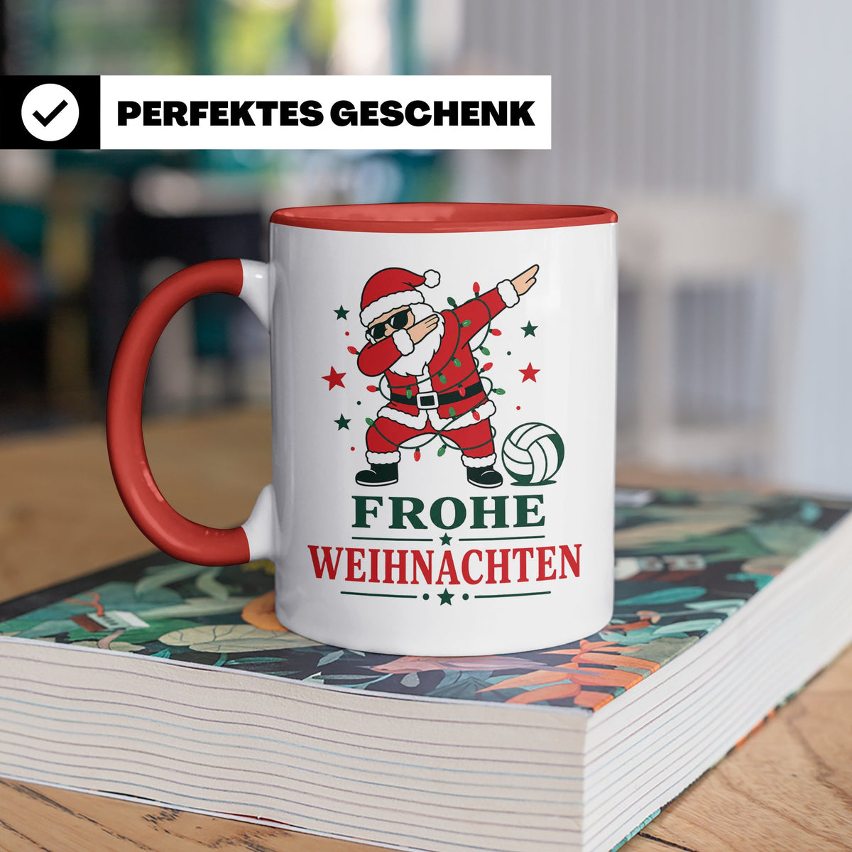 Volleyball Weihnachten Tasse Frohe Weihnachten tanzender Wei – Rot [farbe:rot]