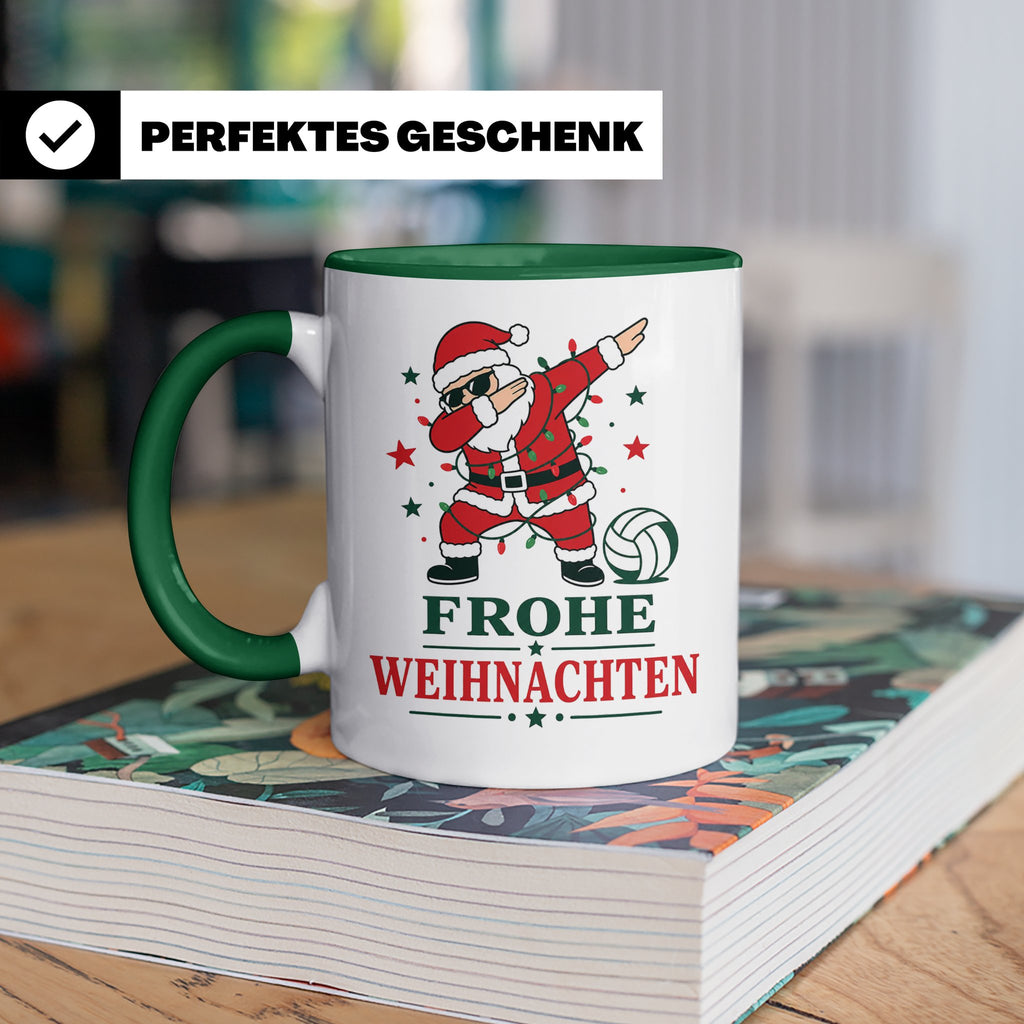 Volleyball Weihnachten Tasse Frohe Weihnachten tanzender Wei – Grün [farbe:grün]