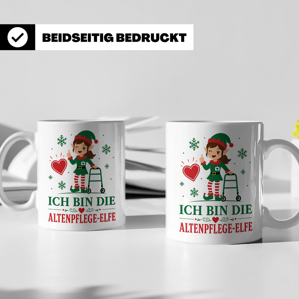 Altenpflege Weihnachten Tasse Ich bin die Altenpflege-Elfe - – Weiß [farbe:weiß]