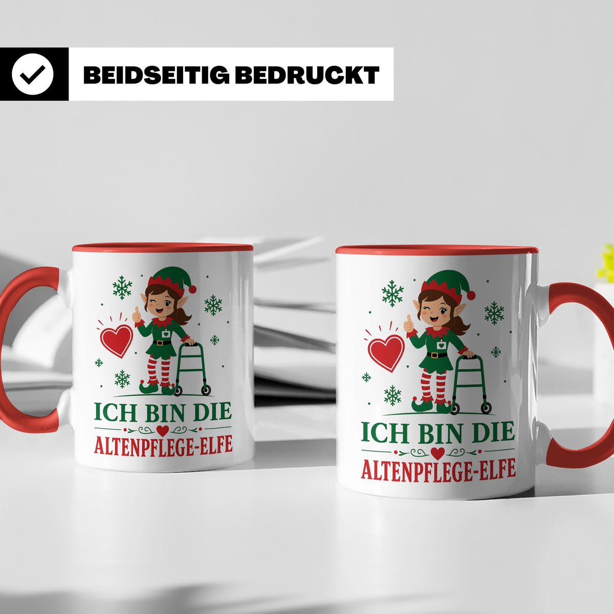 Altenpflege Weihnachten Tasse Ich bin die Altenpflege-Elfe - – Rot [farbe:rot]